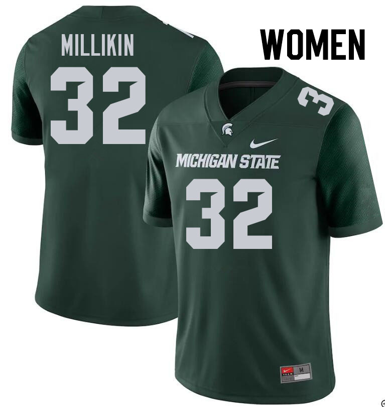 Women #32 David Millikin Michigan State Spartans College Football Jerseys Stitched-Green